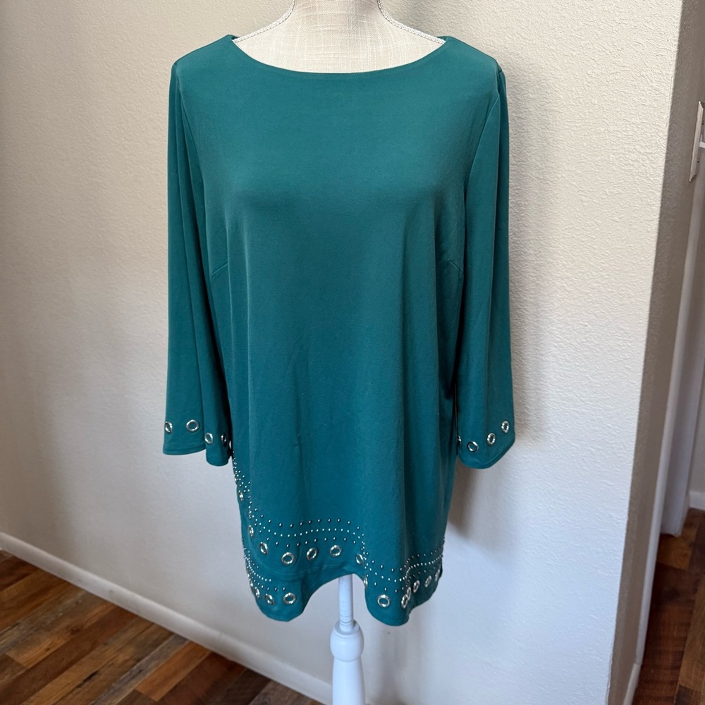 JM Collection Teal Tunic with Silver Accents - Size Large